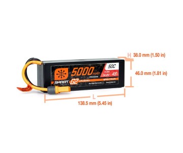 Spektrum 5000mAh 4S 14.8V Smart G2 LiPo 50C Hard Case; IC5