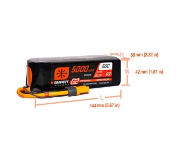 Spektrum 5000mAh 6S 22.2V Smart G2 LiPo 50C; IC5