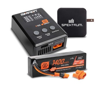 Spektrum Smart Powerstage Bundle: 1400mAh 2S 30C LiPo Battery (IC2) / S100 Charger /  65W Power Block / Adapter