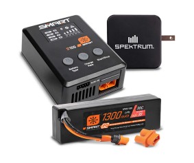 Spektrum Smart Powerstage Bundle: 1300mAh 3S 30C LiPo Battery (IC2) / S100 Charger /  65W Power Block / Adapter