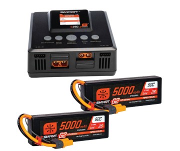 Spektrum Smart Powerstage 4S Surface Bundle: (2) G2 5000mAh 2S LiPo IC5 & S250 Charger
