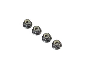 TLR Black Alum Flanged Locknut, M4 x 0.7mm x 7mm (4)