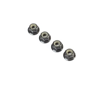 TLR Black Alum Flanged Locknut, M4 x 0.7mm x 7mm (4)