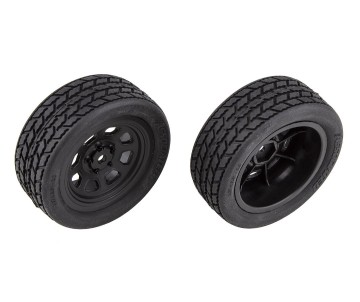Team Associated SR10 Front Wheels with Street Stock Tires, mounted