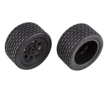 Team Associated SR10 Rear Wheels with Street Stock Tires, mounted