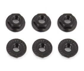 Team Associated Wheel Nuts, M4, Serrated, flanged, black steel (6)
