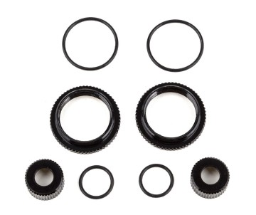 Team Associated 13mm Shock Collar and Seal Retainer Set, black aluminum