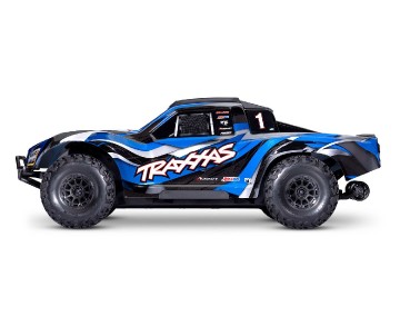 Traxxas Maxx Slash 1/8 Scale 4WD Brushless Electric Short Course Racing Truck with TQi™ Traxxas Link™ Enabled 2.4GHz Radio System & Traxxas Stability Management (TSM) - Blue. In-Store Sale Date March 22nd; Online Sale Date April 5