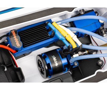 Traxxas Disruptor: brushless 4S boat with Rapid Right, TQ 2.4 GHz 2-channel radio system, Velineon VXL-4S Marine speed control with brushless outrunner motor, and factory-applied graphics. Requires: batteries and charger - Blue Traxxas Disruptor: brushless 4S boat with Rapid Right, TQ 2.4 GHz 2-channel radio system, Velineon VXL-4S Marine speed control with brushless outrunner motor, and factory-applied graphics. Requires: batteries and charger - Blue