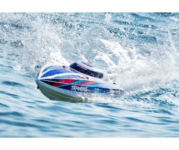 Traxxas Disruptor: brushless 4S boat with Rapid Right, TQ 2.4 GHz 2-channel radio system, Velineon VXL-4S Marine speed control with brushless outrunner motor, and factory-applied graphics. Requires: batteries and charger - Blue Traxxas Disruptor: brushless 4S boat with Rapid Right, TQ 2.4 GHz 2-channel radio system, Velineon VXL-4S Marine speed control with brushless outrunner motor, and factory-applied graphics. Requires: batteries and charger - Blue