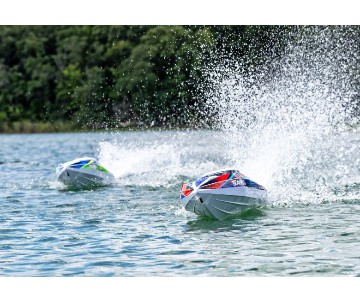 Traxxas Disruptor: brushless 4S boat with Rapid Right, TQ 2.4 GHz 2-channel radio system, Velineon VXL-4S Marine speed control with brushless outrunner motor, and factory-applied graphics. Requires: batteries and charger - Blue Traxxas Disruptor: brushless 4S boat with Rapid Right, TQ 2.4 GHz 2-channel radio system, Velineon VXL-4S Marine speed control with brushless outrunner motor, and factory-applied graphics. Requires: batteries and charger - Blue