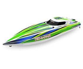 Traxxas Disruptor: brushless 4S boat with Rapid Right, TQ 2.4 GHz 2-channel radio system, Velineon VXL-4S Marine speed control with brushless outrunner motor, and factory-applied graphics. Requires: batteries and charger - Green