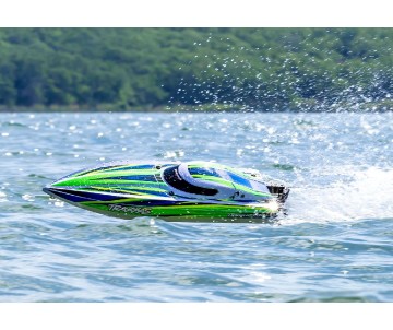 Traxxas Disruptor: brushless 4S boat with Rapid Right, TQ 2.4 GHz 2-channel radio system, Velineon VXL-4S Marine speed control with brushless outrunner motor, and factory-applied graphics. Requires: batteries and charger - Green