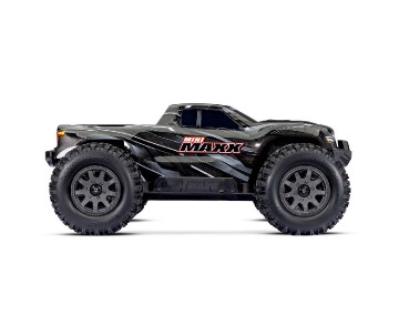 Mini Maxx: Maxx-scale monster truck, fully assembled, Ready-To-Race®, with TQ™ 2.4 GHz radio system, Bl-2s™ Brushless Power System, and clipless® painted body. Includes 2-cell LiPo battery and 2-amp USB-C charger - Black