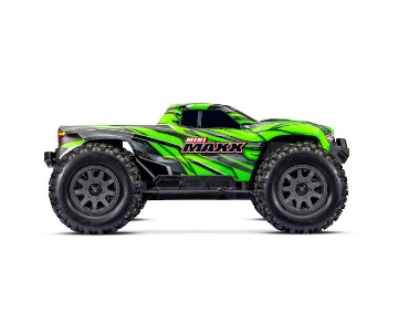 Mini Maxx: Maxx-scale monster truck, fully assembled, Ready-To-Race®, with TQ™ 2.4 GHz radio system, Bl-2s™ Brushless Power System, and clipless® painted body. Includes 2-cell LiPo battery and 2-amp USB-C charger - Green