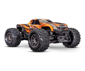 Mini Maxx: Maxx-scale monster truck, fully assembled, Ready-To-Race®, with TQ™ 2.4 GHz radio system, Bl-2s™ Brushless Power System, and clipless® painted body. Includes 2-cell LiPo battery and 2-amp USB-C charger - Orange
