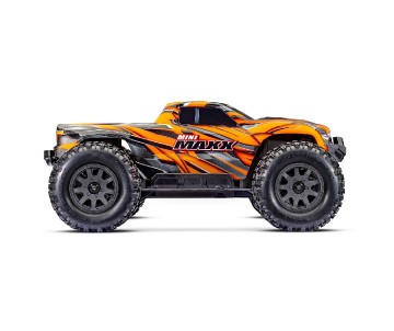 Mini Maxx: Maxx-scale monster truck, fully assembled, Ready-To-Race®, with TQ™ 2.4 GHz radio system, Bl-2s™ Brushless Power System, and clipless® painted body. Includes 2-cell LiPo battery and 2-amp USB-C charger - Orange