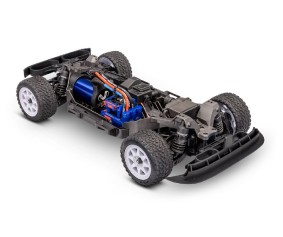 Traxxas Mini Rally VXL: mini-scale rally car with Ford RS200 clipless body, fully assembled, Ready-To-Race®, with TQi™ 2.4 GHz radio system with TSM®, and Velineon® VXL-3s™ brushless power system. Includes 2-cell LiPo battery and 2-amp USB-C charger - Blu