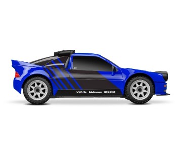 Traxxas Mini Rally VXL: mini-scale rally car with Ford RS200 clipless body, fully assembled, Ready-To-Race®, with TQi™ 2.4 GHz radio system with TSM®, and Velineon® VXL-3s™ brushless power system. Includes 2-cell LiPo battery and 2-amp USB-C charger - Blu