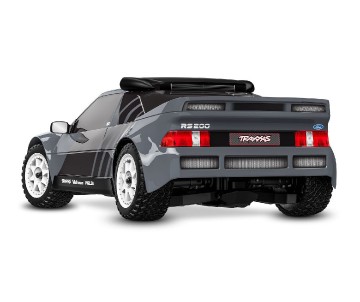 Traxxas Mini Rally VXL: mini-scale rally car with Ford RS200 clipless body, fully assembled, Ready-To-Race®, with TQi™ 2.4 GHz radio system with TSM®, and Velineon® VXL-3s™ brushless power system. Includes 2-cell LiPo battery and 2-amp USB-C charger - Gra
