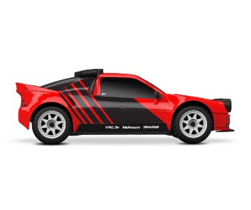 Traxxas Mini Rally VXL: mini-scale rally car with Ford RS200 clipless body, fully assembled, Ready-To-Race®, with TQi™ 2.4 GHz radio system with TSM®, and Velineon® VXL-3s™ brushless power system. Includes 2-cell LiPo battery and 2-amp USB-C charger - Red