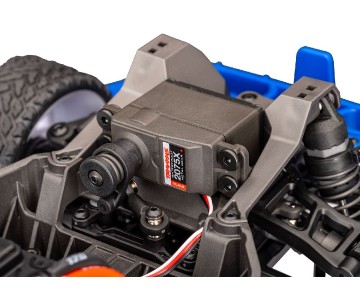 Traxxas Mini Rally VXL: mini-scale rally car with Ford RS200 clipless body, fully assembled, Ready-To-Race®, with TQi™ 2.4 GHz radio system with TSM®, and Velineon® VXL-3s™ brushless power system. Includes 2-cell LiPo battery and 2-amp USB-C charger