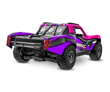 Traxxas Mini Slash 4X4: 4WD short course truck, fully assembled, Ready-To-Race®, with TQ™ 2.4 GHz radio system, Bl-2s™ Brushless Power System, and clipless® painted body. Includes 2-cell LiPo battery and 2-amp USB-C- Pink