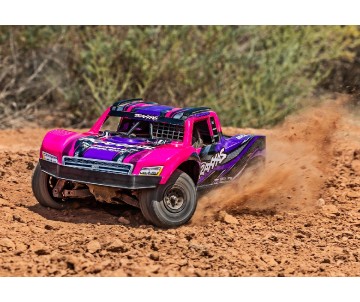 Traxxas Mini Slash 4X4: 4WD short course truck, fully assembled, Ready-To-Race®, with TQ™ 2.4 GHz radio system, Bl-2s™ Brushless Power System, and clipless® painted body. Includes 2-cell LiPo battery and 2-amp USB-C- Pink