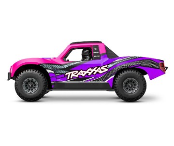 Traxxas Mini Slash 4X4: 4WD short course truck, fully assembled, Ready-To-Race®, with TQ™ 2.4 GHz radio system, Bl-2s™ Brushless Power System, and clipless® painted body. Includes 2-cell LiPo battery and 2-amp USB-C- Pink