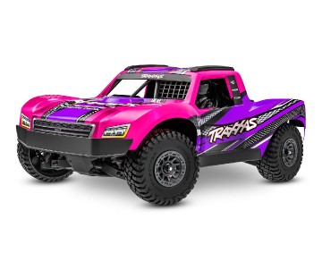 Traxxas Mini Slash 4X4: 4WD short course truck, fully assembled, Ready-To-Race®, with TQ™ 2.4 GHz radio system, Bl-2s™ Brushless Power System, and clipless® painted body. Includes 2-cell LiPo battery and 2-amp USB-C- Pink