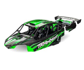 Traxxas Body, Funco Pro Scale Sand Car, green (painted, decals applied) (assembled with front & rear body supports for clipless mounting, roll cage & interior)