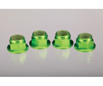 Traxxas 4mm Aluminum Flanged Serrated Nuts (Green) (4)