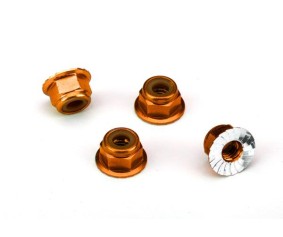Traxxas 4mm Aluminum Flanged Serrated Nuts (Orange) (4)