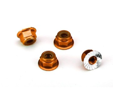 Traxxas 4mm Aluminum Flanged Serrated Nuts (Orange) (4)