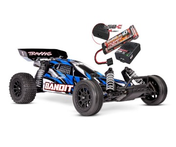 Traxxas Fully 1/10 Bandit, assembled, waterproof, Ready-To-Race®, with TQ™ 2.4 GHz radio system, XL-5® Electronic Speed Control, 8.4 V NiMH 3000 mAh Power Cell™ battery, 4-amp USB-C fast charger, and ProGraphix® painted body.