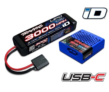 Traxxas Battery/Charger Completer Pack (Includes #2985 USB-C NiMH/LiPo iD Charger (1), #2827X 3000mAh 7.4V 2-cell LiPo iD Battery (1))