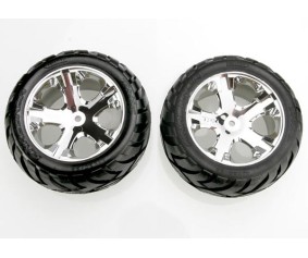 Traxxas Anaconda Tires & wheels, assembled, glued (All Star chrome wheels, foam inserts) (electric rear) (1 left, 1 right)