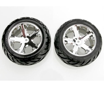 Traxxas Anaconda Tires & wheels, assembled, glued (All Star chrome wheels, foam inserts) (electric rear) (1 left, 1 right)