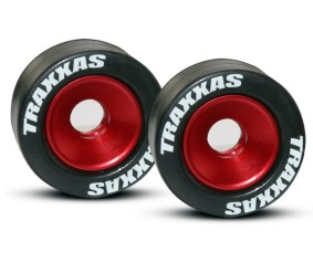 Traxxas Wheels, aluminum (red-anodized) (2)/ 5x8mm ball bearings (4)/ axles (2)/ rubber tires (2)