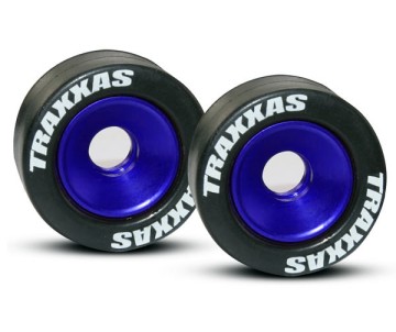 Traxxas Aluminum Wheelie Bar Wheel Set w/Rubber Tires (Blue) (2)