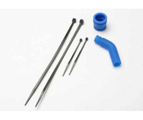Traxxas Pipe coupler, molded (blue)/ exhaust deflecter (rubber, blue)/ cable ties, long (2)/ cable ties, short (2)