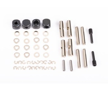 Traxxas U-joints, driveshaft (carrier (4)/ 4.5mm cross pin (4)/ 3mm headed pin (4)/ 4x15mm screw pin (2)/ hex pin (2)/ e-clips (6)/ 3x6x0.5 MW (4)) (metal parts for 2 driveshafts)