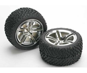 Traxxas Victory Tires w/Twin Spoke Front Wheels (2) (Jato) (Chrome) (Standard)
