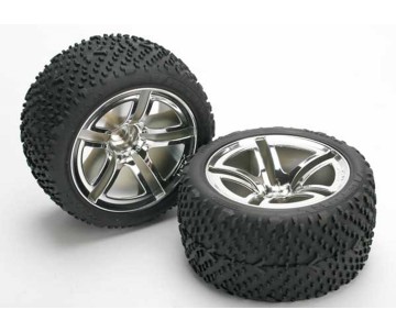 Traxxas Victory Tires w/Twin Spoke Front Wheels (2) (Jato) (Chrome) (Standard)