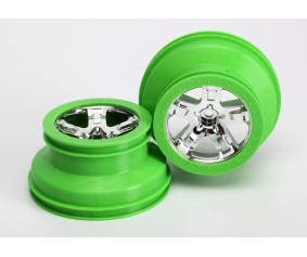 Traxxas Wheels, Sct, Chrome, Green Beadlock Style, Dual Profile (2.2