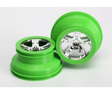 Traxxas Wheels, Sct, Chrome, Green Beadlock Style, Dual Profile (2.2