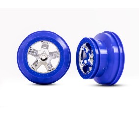 Traxxas Wheels, SCT chrome, blue beadlock style, dual profile (2.2