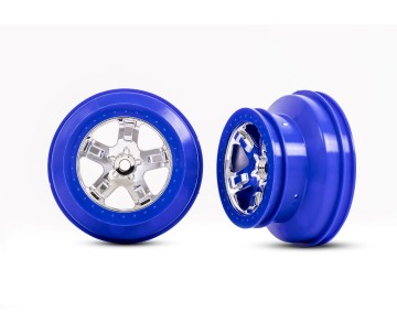 Traxxas Wheels, SCT chrome, blue beadlock style, dual profile (2.2