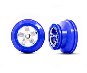Traxxas Wheels, SCT chrome, blue beadlock style, dual profile (2.2