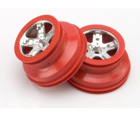 Traxxas Wheels, Sct Satin Chrome, Red Beadlock Style, Dual Profile (2.2